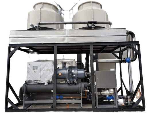 Αγορά 100hp Υδατοψυγμένο ψυγείο χαμηλής θερμοκρασίας τύπου βίδας με διπλό συμπιεστή Hanbell για μηχανή εμβολιασμού online manufacture